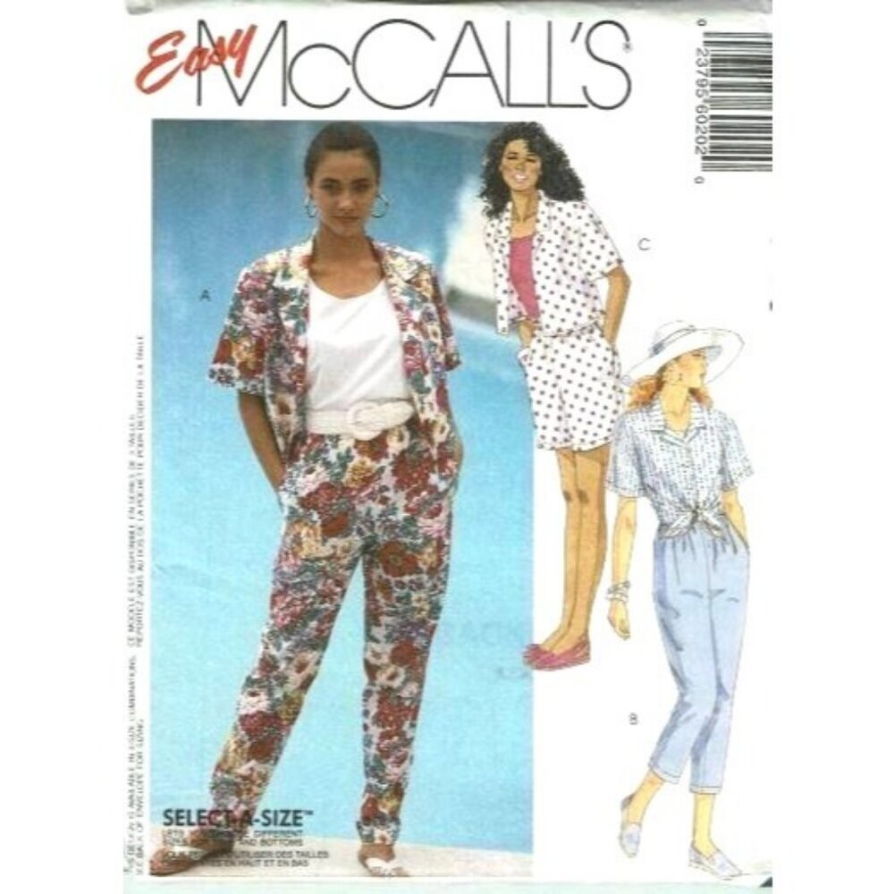 McCalls Sewing Pattern 6020 Misses Shirt Top Pants Shorts Size 10-14